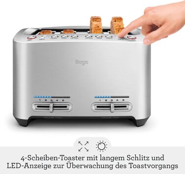 Тостер Sage The Smart Toast на 4 скибки, щітковий алюміній, електричний, для хліба