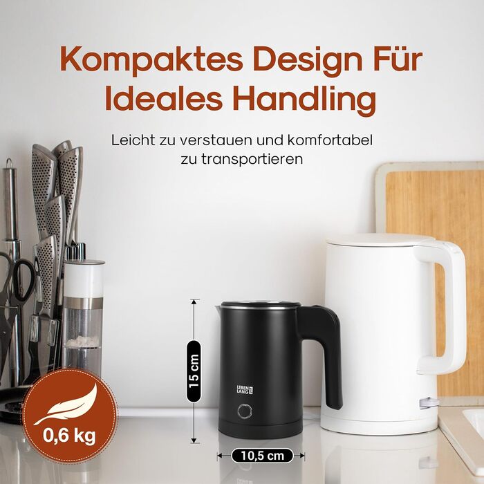 Чайник туристичний LEBENLANG Edelstahl 0.5 л, чорний - компактний, енергоефективний, без BPA