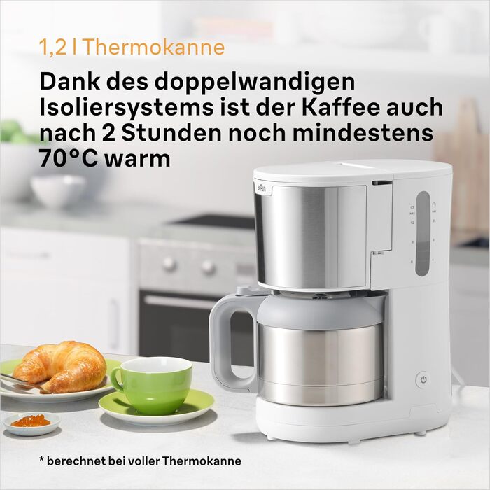 Кавоварка Braun PurShine KF 1500 WH фільтраційна, 10 чашок, скляний глечик, OptiBrew, авто вимкнення, 1000 Вт, біла