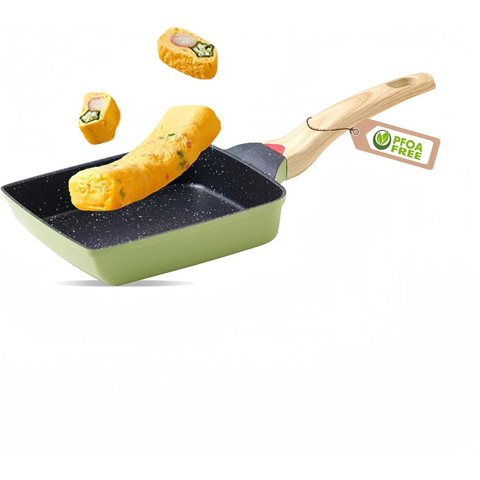 Японська омлетна сковорода Tamagoyaki HARLIANGXY, антипригарна, квадратна, з силіконовою лопаткою, без PFOA, зелена, 18,7x14,8 см