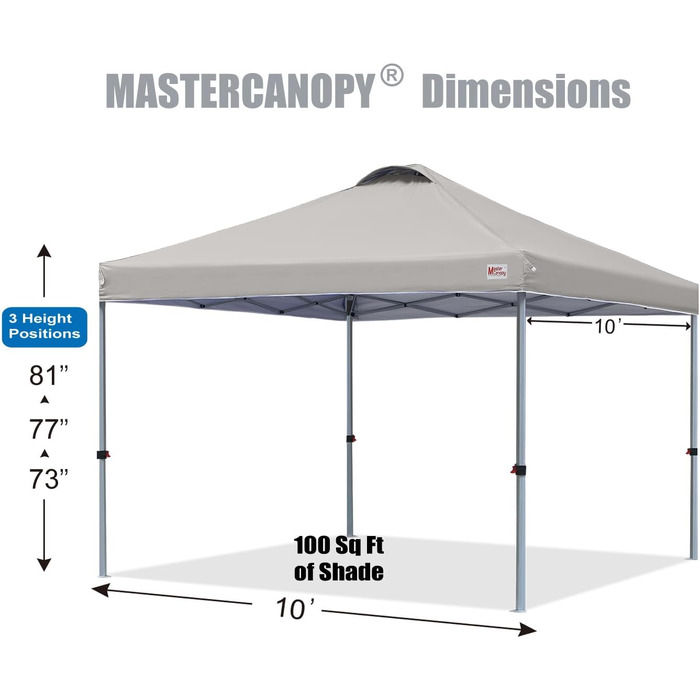 MasterCanopy Павільйон розкладний 3x3 м, сірий. Захист UPF50+, водонепроникний, з сумкою та мішками для фіксації. Для кемпінгу, заходів, саду.
