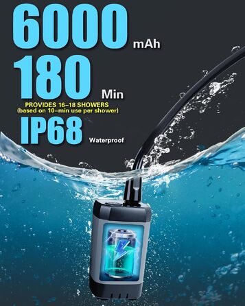Портативний душ для кемпінгу Beviliu, акумуляторний (6000mAh) з цифровим дисплеєм заряду та температури, водостійкий душ для подорожей, пляжу та хайкінгу