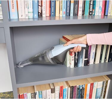 Акумуляторний ручний пилосос BLACK+DECKER Dustbuster NVC215W, 7,2 В, безмішковий, бездротовий, широка насадка, контейнер для пилу, що миється, насадка для щілин, зарядна станція з кріпленням на стіну, небесно-блакитний