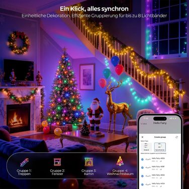 Розумна світлодіодна гірлянда YAYZA! для ялинки 20м, 200 LED RGB (16 млн кольорів), керування через App та пульт, водонепроникна IP44 для дому та вулиці