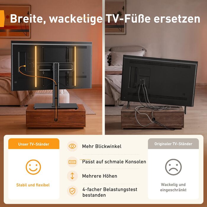 Універсальна підставка для телевізора Perlegear PGTVS49B з LED-підсвіткою, для діагоналі 24–60 дюймів