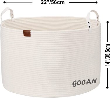 Великий кошик для білизни та іграшок GOCAN XXXL, бавовняний, з ручками, 55×35 см, кремовий, для зберігання у вітальні