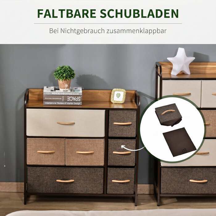 Комод з 7 шухлядами з льону та металевим каркасом для вітальні, 80x29x78,5 см