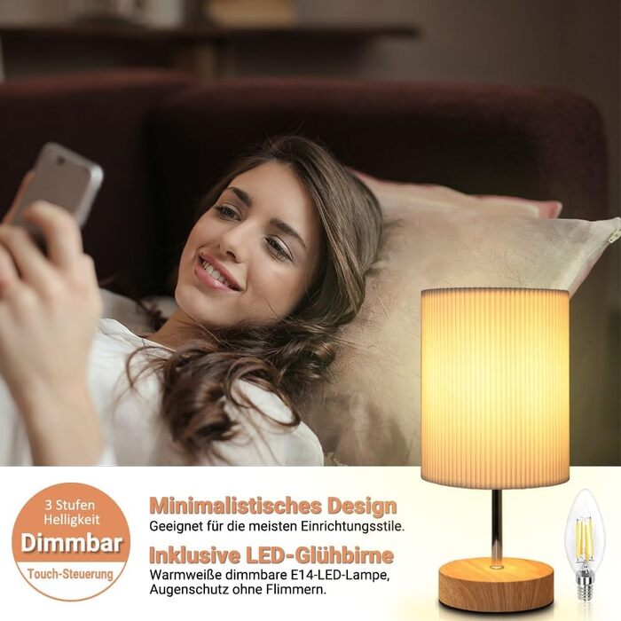 Настільна лампа HSLighting, 2 шт, LED, диммер, сенсорне керування, 3 рівні яскравості, мінімалістичний дизайн, для спальні, вітальні, читання, кругла форма