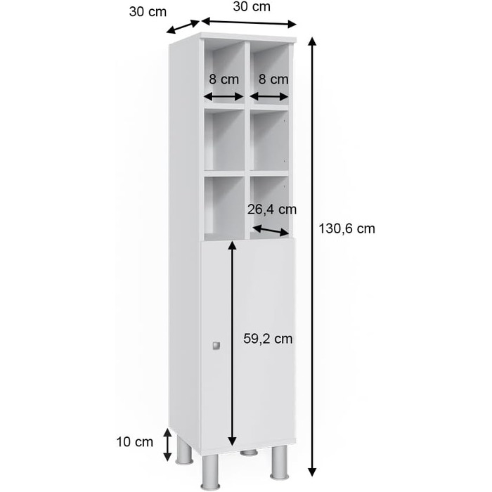 Пенал для ванної Vicco Fynn білий 30x130,6 см, велика дверцята