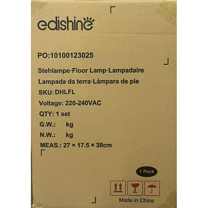 Торшер EDISHINE LED для вітальні, димований, E27, лампа для читання з лляним абажуром і пультом, підлоговий світильник з 3 режимами кольору, вінтажний для спальні, чорний