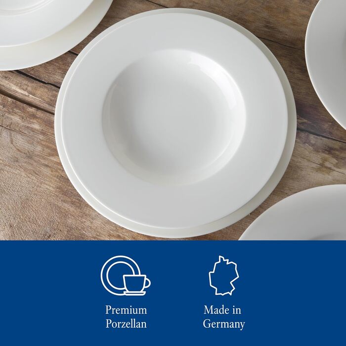 Набір столового посуду vivo by Villeroy & Boch Basic White, 12 предметів, білий, порцеляна, для 6 осіб, тарілки, супові та обідні, підходить для посудомийної машини, преміум-якість