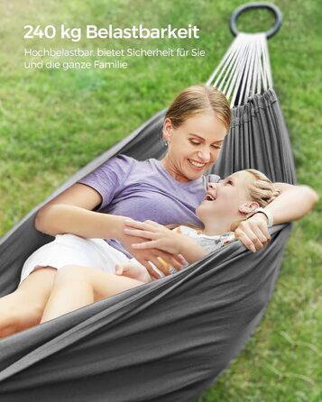 Гамак SONGMICS 210x150 см, металева стійка, регульована висота, до 240 кг, для саду, чорна рама і сіра тканина