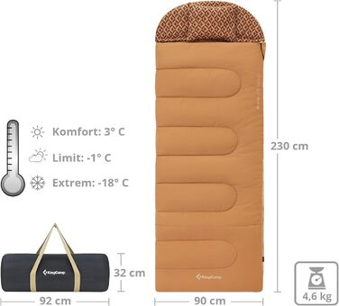 Зимовий спальний мішок KingCamp Forest XL, бавовна, широкий, до -22°C