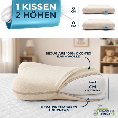 Ергономічна дитяча подушка Glückstoff з ефектом пам'яті (Memory Foam) для дітей від 2 до 12 років