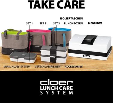 Ланч-система Cloer 800S2-1 Bento Box 15 предметів, XXL 2100 мл, роздільна, з аксесуарами, ланчбокс та контейнер для їжі для дітей і дорослих, білий
