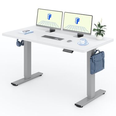 Регульований офісний стіл FlexiSpot Basic з кабель-менеджментом, білий/сірий 160x80 см – ергономічний стіл для дому та офісу з цільною стільницею