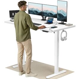 Регульований по висоті офісний стіл HUANUO 160x80 см з USB-C/USB-A, білий. Пам'ять на 4 положення, кабель-менеджмент
