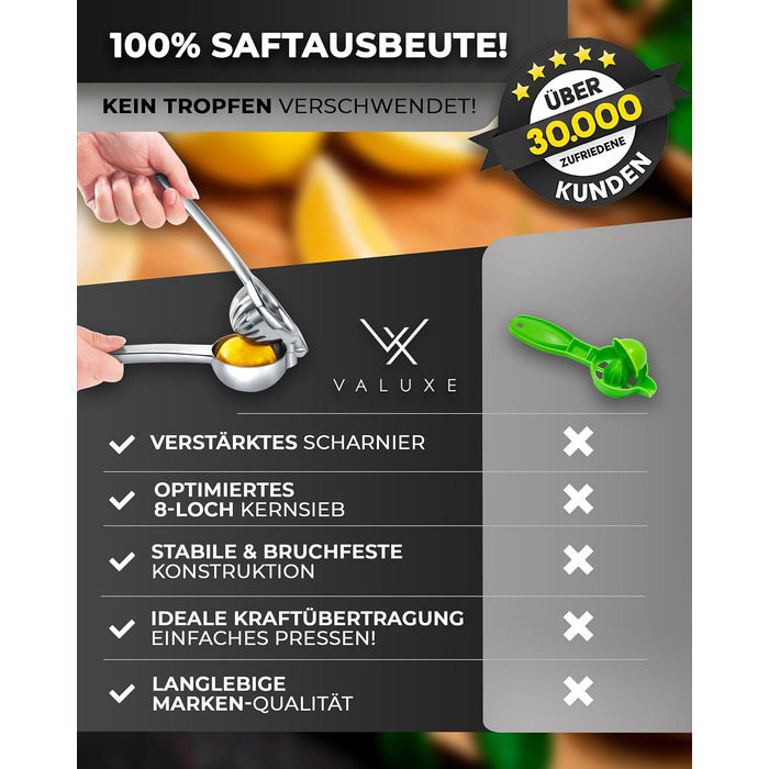 Преміальний ручний віджим для цитрусових VALUXE® зі сталі (Small Deluxe) — соковижималка для лимонів, лаймів та апельсинів, придатна для посудомийки