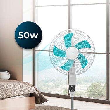 Вентилятор підлоговий Cecotec EnergySilence 610 Max Flow 70 Вт, 40 см, 4 швидкості, таймер 2 год, 90° обертання, регульований кут нахилу, пульт, білий/синій