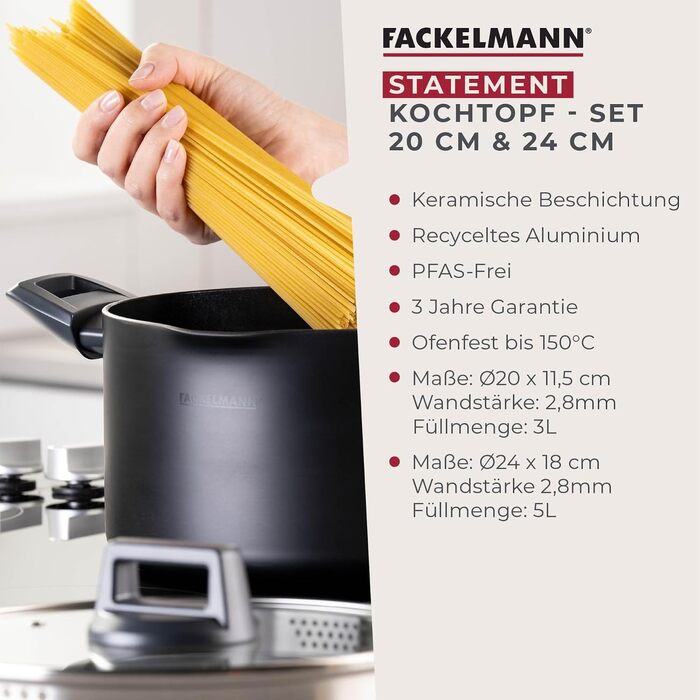 Каструля з кришкою Fackelmann Statement 20 см, керамічне антипригарне покриття, алюміній, для всіх типів плит (включаючи індукцію), без PFAS