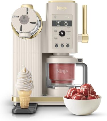 Ninja CREAMi NC701UKSTGD - машина для приготування морозива, сорбету, молочних коктейлів та джелато (2 контейнери, 13 функцій, золотий)