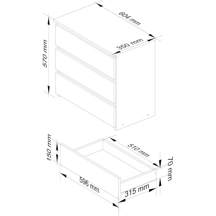 Комод Home Collective з трьома шухлядами, білий, 57×60 см, мінімалістичний дизайн, для вітальні, спальні, передпокою, багато місця для зберігання