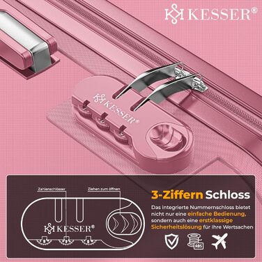 Набір валіз KESSER® 3шт. з жорстким корпусом: велика, середня, маленька. Рожевий колір. Валіза-тролі, валіза-чемодан, валіза на колесах з замком, ABS-пластик, телескопічна ручка, вага в комплекті.
