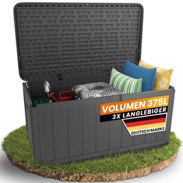 Водонепроникний садовий ящик Gartenbox 375L чорний - велика коробка для зберігання речей на вулиці, для подушок, садових меблів, посилок