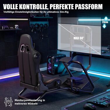 Ігровий симулятор GTPLAYER Simulator Cockpit: стійка для керма з 3D-стереодинаміками, тримачем для монітора, педалей та важеля КПП, регульована, чорна