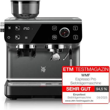 Напівавтоматична кавомашина WMF Espresso Pro з вбудованою кавомолкою, 15 бар, інтегрованими вагами та технологією Double-Thermoblock, колір стіле-сірий