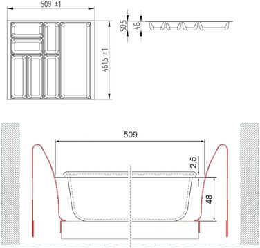 Вставка для столових приборів Orga-Box 2, антрацит, з текстурою Canvas, 461x509 мм, для шухляди Nobilia 60 см до 07/2012