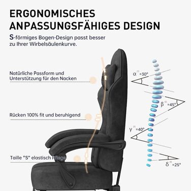 Ігрове крісло Ergonomic Gaming Chair з підставкою для ніг, ергономічний комп'ютерний стілець з високотехнологічної тканини для дорослих та підлітків, чорне