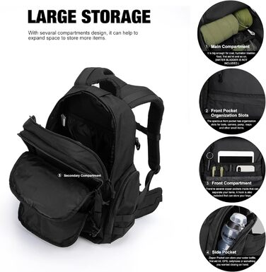 Mardingtop тактичний військовий рюкзак 40л з MOLLE, чорний, для туризму, походів і кемпінгу