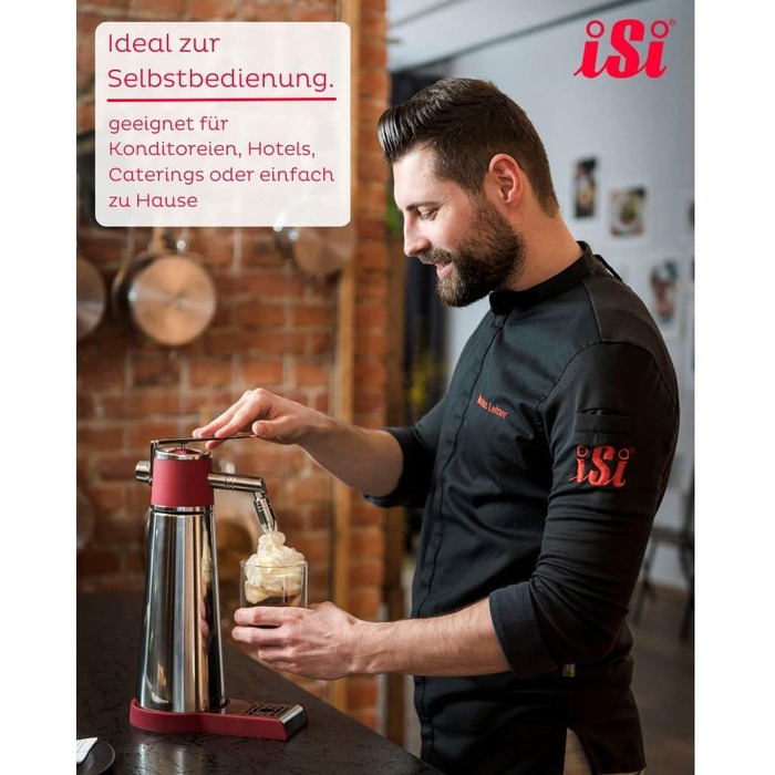 iSi Thermo XPress Whip PLUS 1 л — професійний сифоновий збивач вершків із термоізоляцією для гарячих і холодних соусів та вершків, нержавіюча сталь, підходить для посудомийної машини, сріблястий/червоний, з щіточкою для чистки