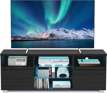 TV-тумба VASAGLE Kailyn LTV331T10 чорна з LED підсвіткою під телевізор до 70 дюймів, з полицями та шафками для вітальні