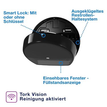 Tork диспенсер для туалетного паперу Mini Jumbo T2, чорний, закритий, серія Elevation, 555008