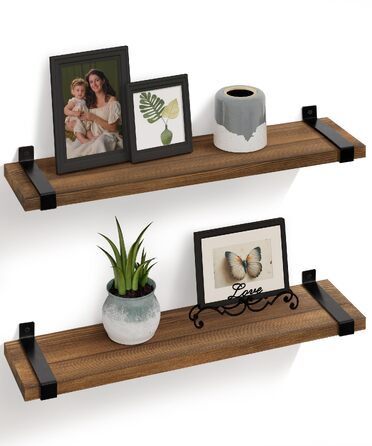 Полиця настінна Gronda Holz 3 шт. коричнева 60x15x2 см – без свердління для кухні, ванної, вітальні, книжок, в стилі вінтаж