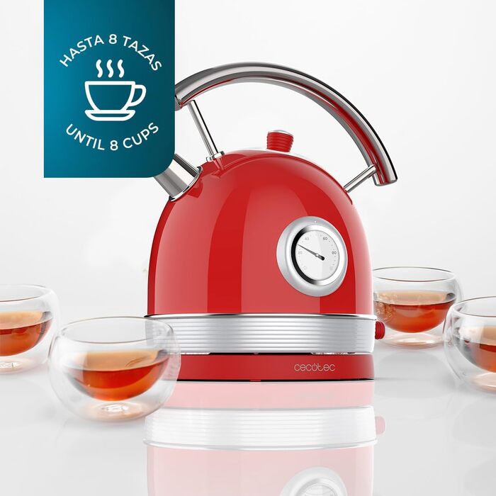 Електричний чайник Cecotec Thermosense 420 Vintage Light Red - 1.8 л, 2200 Вт, з термоіндикатором, червоний