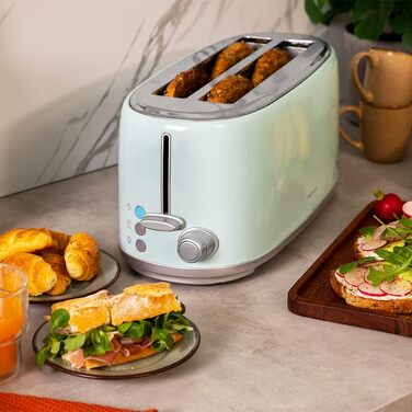 Тостер Cecotec Toast&Taste 1600 Retro Double 1630W, нержавіюча сталь, 4 слоти, регульована потужність, синій ретро-дизайн