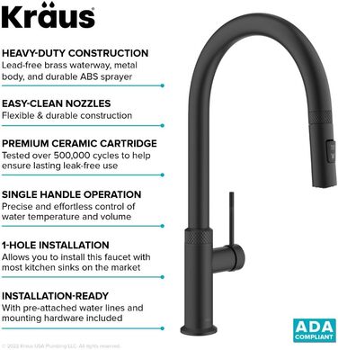 Змішувач кухонний Kraus KPF-3104SFS Oletto чорний матовий з витяжкою, 44 см