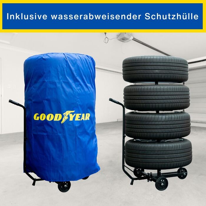 Візок для зберігання коліс Goodyear: 2 рівні, висота регулюється, 120 кг, блакитний