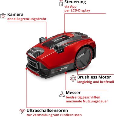 Робот-газонокосарка Einhell FREELEXO CAM PLUS 600 Power X-Change, 18 В, з камерою, без обмежувального дроту, для газонів до 600 м², WiFi, безщітковий двигун, до 25% нахилу, акумулятор 4,0 А·год