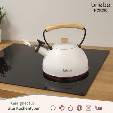 Тостер Briebe Nordic Set 2-слотовий з підставкою для булочок, 6 рівнів підсмажування + Електричний чайник індукційний 2.3л, нержавіюча сталь, без BPA, набір для сніданку в скандинавському дизайні, білий