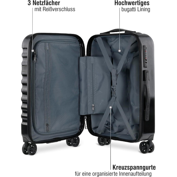 Валіза Bugatti Corium з жорстким корпусом 56x38x21,5 см, 30 л, 4 колеса, TSA-замок, шампань