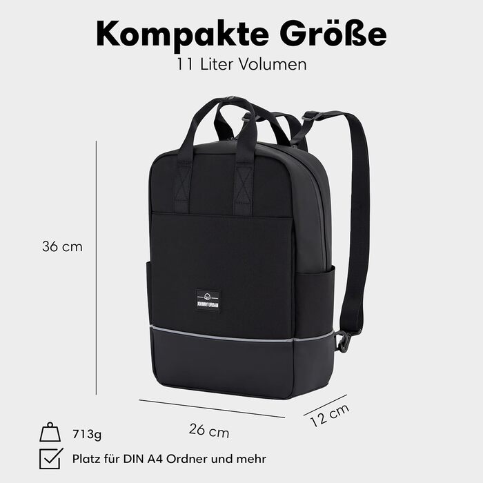 Велосумка Johnny Urban Jona Medium 2 в 1 для багажника, рюкзак і сумка для велосипеда, водостійка, чорна, поліестер, для жінок і чоловіків