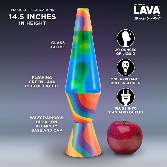 Класична лавова лампа Lava The Original Lamp Warped Rainbow (36.8 см) — жовтий віск, синя рідина, ретро-стиль