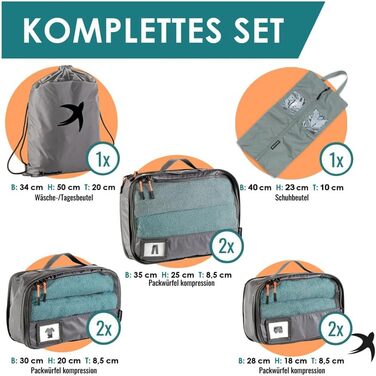 Набір компресійних органайзерів для одягу в подорожі Packing Cubes, 8 предметів, сірі — легкі сумки-вкладки для рюкзака та валізи