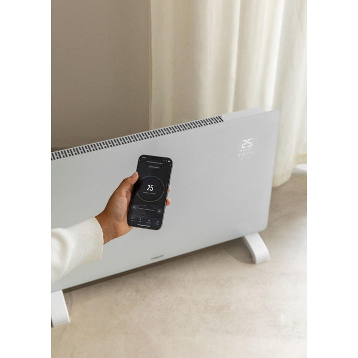 Електричний конвектор з Wi-Fi 2000 Вт, скляний, білий, LED-екран