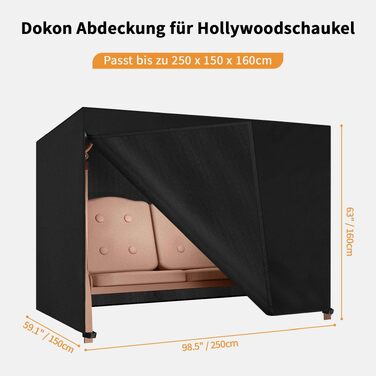 Чохол для гойдалки-альтанки Hollywood 4-місний, водонепроникний, зимовий, вітрозахисний, UV-стійкий, Oxford 250x150x160 см - Чорний