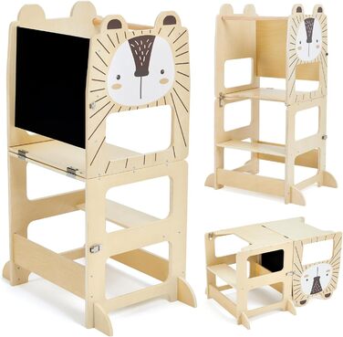 Дерев'яний навчальний столик-сходинка Labebe Montessori для дітей від 1 року (92x38.5x42 см), 3-в-1, з дошками для повідомлень